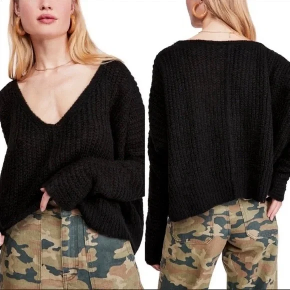 NWT Free People Moonbeam V-Neck Alpaca Sweater - Picture 4 of 7